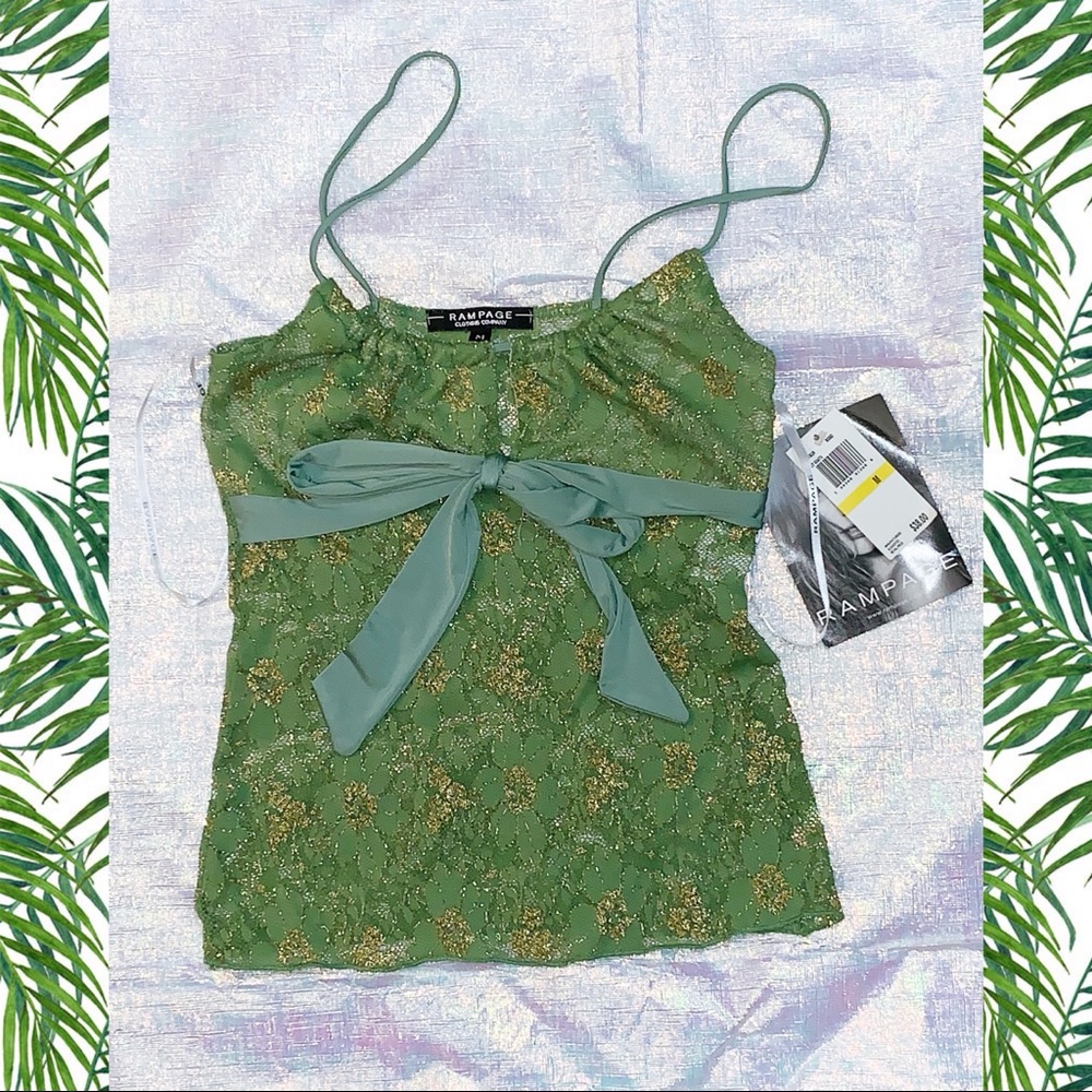 2/20 Rampage sheer glitter gold accent green top